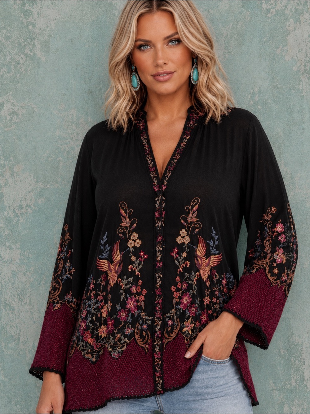 Johnny Was extremely heavily embroidered Eleana blouse  NWT extremely rare
